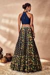 Shop_Masaba_Blue Raw Silk Print Nomadic Tribe Halter Neck Kalidar Lehenga Set _at_Aza_Fashions