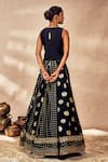 Shop_Masaba_Black Raw Silk Print Foil V Neck Palmscape Trinkets Kalidar Lehenga Set _at_Aza_Fashions