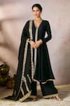 Buy_Masaba_Black Kurta And Pant Raw Silk Embroidered Sequin Whispering Lily A-line Set _at_Aza_Fashions