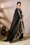 Buy_Masaba_Black Kurta And Pant Raw Silk Embroidered Sequin Whispering Lily A-line Set _Online_at_Aza_Fashions