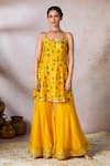 Masaba_Yellow Kurta And Sharara Raw Silk Printed Tropical Scoop Nomadic Tribe Set _at_Aza_Fashions