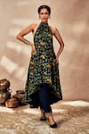 Buy_Masaba_Blue Tunic Textured Raw Silk Printed Tropical Rhapsody Asymmetric And Pant Set _at_Aza_Fashions