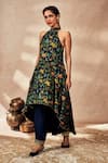 Masaba_Blue Tunic Textured Raw Silk Printed Tropical Rhapsody Asymmetric And Pant Set _Online_at_Aza_Fashions