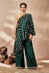 Buy_Masaba_Green Raw Silk Embroidered Floral One-shoulder Palmscape Tunic And Pant Set _at_Aza_Fashions