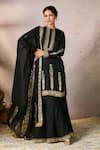 Buy_Masaba_Black Tunic And Sharara Raw Silk Embroidered Thread Whispering Lily Kurta Set _at_Aza_Fashions