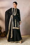 Masaba_Black Tunic And Sharara Raw Silk Embroidered Thread Whispering Lily Kurta Set _Online_at_Aza_Fashions