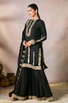 Buy_Masaba_Black Tunic And Sharara Raw Silk Embroidered Thread Whispering Lily Kurta Set _Online_at_Aza_Fashions