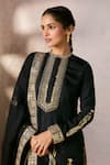 Shop_Masaba_Black Tunic And Sharara Raw Silk Embroidered Thread Whispering Lily Kurta Set _Online_at_Aza_Fashions