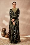 Buy_Masaba_Black Anarkali Crepe Silk Foil Printed Gota Round Embroidered With Dupatta _Online_at_Aza_Fashions