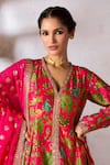 Masaba_Pink Kurta And Pant Raw Silk Printed Tropical V Neck Rhapsody Tunic Set _at_Aza_Fashions