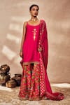 Buy_Masaba_Pink Silk, Organza Sequins, Embroidery Placement Foil Print Tunic Sharara Set _at_Aza_Fashions