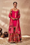 Masaba_Pink Silk, Organza Sequins, Embroidery Placement Foil Print Tunic Sharara Set _Online_at_Aza_Fashions