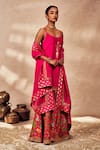 Masaba_Pink Silk, Organza Sequins, Embroidery Placement Foil Print Tunic Sharara Set _at_Aza_Fashions