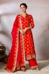 Buy_Masaba_Red Kurta And Pant Raw Silk Foil Printed Embroidered Anarkali With Dupatta _at_Aza_Fashions