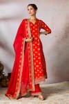 Buy_Masaba_Red Kurta And Pant Raw Silk Foil Printed Embroidered Anarkali With Dupatta _Online_at_Aza_Fashions