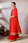 Shop_Masaba_Red Kurta And Pant Raw Silk Foil Printed Embroidered Anarkali With Dupatta _Online_at_Aza_Fashions