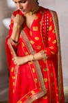 Masaba_Red Kurta And Pant Raw Silk Foil Printed Embroidered Anarkali With Dupatta _at_Aza_Fashions