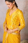 Shop_Masaba_Yellow Kurta And Pant Raw Silk Embroidered V Neck Mystic Set _Online_at_Aza_Fashions