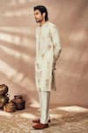 Buy_Masaba_Ivory Jacquard Silk Embroidered Thread Travellers Kurta And Pant Set _Online_at_Aza_Fashions