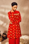 Shop_Masaba_Red Crepe Silk Printed Trinket High Neck Anarkali Tunic And Pant Set _Online_at_Aza_Fashions