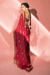 Buy_Masaba_Red Saree Jacquard Silk Embroidery Haath Pattern With Unstitched Blouse Fabric _at_Aza_Fashions