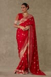 Shop_Masaba_Red Saree Jacquard Silk Embroidery Haath Pattern With Unstitched Blouse Fabric _at_Aza_Fashions