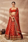 Buy_Masaba_Orange Lehenga And Blouse Raw Silk Printed Foil Square Embroidered Set _at_Aza_Fashions