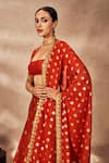 Buy_Masaba_Orange Lehenga And Blouse Raw Silk Printed Foil Square Embroidered Set _Online_at_Aza_Fashions