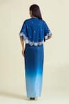 Shop_Samyukta Singhania_Blue Modal Satin Embellished Bead Cape Round Scalloped Ombre Draped Skirt Set _at_Aza_Fashions