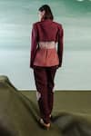 Shop_Orthodox_Wine Satin Embroidery Aari Trinitaria Streamline Trouser _at_Aza_Fashions