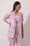 Shop_Pop Sugar_Multi Color 100% Cotton Printed Abstract Lapel Floral Blazer With Pant Set _Online_at_Aza_Fashions