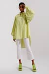 Buy_Pop Sugar_Green Polyester Embellishment Stone Collar Pleats Sleeve Shirt _at_Aza_Fashions