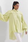 Buy_Pop Sugar_Green Polyester Embellishment Stone Collar Pleats Sleeve Shirt _Online_at_Aza_Fashions