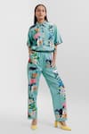 Buy_Pop Sugar_Blue Cotton Satin Printed Quirky Collar Shirt With Pant _at_Aza_Fashions