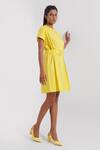 Shop_Pop Sugar_Yellow 100% Cotton Solid Round Pleated Little Dress _at_Aza_Fashions