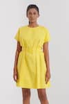 Pop Sugar_Yellow 100% Cotton Solid Round Pleated Little Dress _Online_at_Aza_Fashions