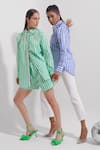 Pop Sugar_Emerald Green 100% Cotton Printed Stripped Collar Floral Embroidered Shirt _Online_at_Aza_Fashions