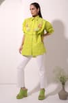 Buy_Pop Sugar_Green 100% Cotton Embellishment Sequin Collar And Beads Shirt _at_Aza_Fashions