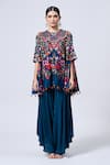 Buy_MINAXI DADOO_Blue Dupion Embroidered Floral Round Cape And Pant Set _at_Aza_Fashions