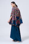 Shop_MINAXI DADOO_Blue Dupion Embroidered Floral Round Cape And Pant Set _at_Aza_Fashions