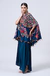 MINAXI DADOO_Blue Dupion Embroidered Floral Round Cape And Pant Set _Online_at_Aza_Fashions