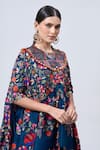 Buy_MINAXI DADOO_Blue Dupion Embroidered Floral Round Cape And Pant Set _Online_at_Aza_Fashions