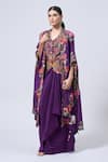 Buy_MINAXI DADOO_Purple Dupion Silk Embroidered Floral Kashmiri Butterfly Cape With Skirt _at_Aza_Fashions