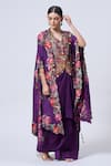 MINAXI DADOO_Purple Dupion Silk Embroidered Floral Kashmiri Butterfly Cape With Skirt _Online_at_Aza_Fashions