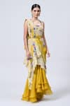 Buy_MINAXI DADOO_Yellow Dupion Embroidered Pearl Scoop Blouse Draped Skirt Set _at_Aza_Fashions