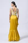 Buy_MINAXI DADOO_Yellow Dupion Embroidered Pearl Scoop Blouse Draped Skirt Set _Online_at_Aza_Fashions