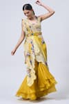 Shop_MINAXI DADOO_Yellow Dupion Embroidered Pearl Scoop Blouse Draped Skirt Set _Online_at_Aza_Fashions