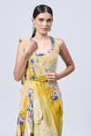 MINAXI DADOO_Yellow Dupion Embroidered Pearl Scoop Blouse Draped Skirt Set _at_Aza_Fashions