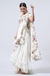 MINAXI DADOO_Ivory Dupion Embroidered Thread Layered Ruffle Pre-draped Saree With Blouse _at_Aza_Fashions