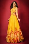 Shop_Mandira Wirk_Yellow Chiffon Printed Orchid Plunging Cutout Maxi Dress _Online_at_Aza_Fashions